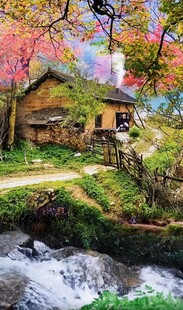 秋日溪边的梦幻小屋