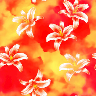 红色背景上的美丽百合花