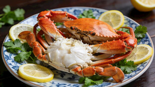 美味清蒸螃蟹摆盘精致