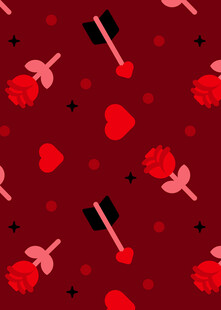 红色浪漫花卉美妆图案