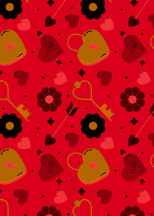 红色背景爱心杯子图案