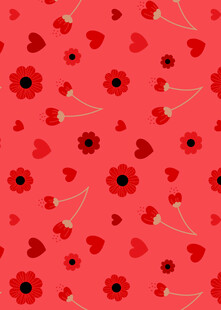 红色花卉爱心图案背景