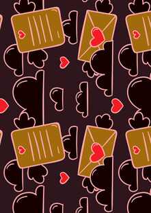 卡通风格信封与爱心图案