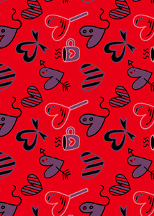 红色背景多彩字母图案