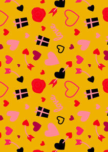 黄色背景多彩爱心图案