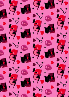 粉色背景上的多样装饰图案