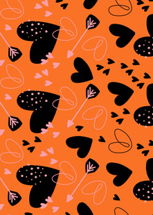橙色底黑蘑菇爱心图案