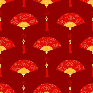 中式红底折扇图案背景