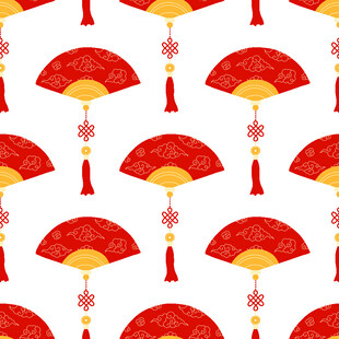 中式红扇图案背景纹理