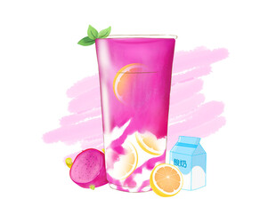 鲜奶火龙果柠檬茶