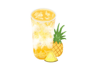 菠萝冰饮插画 芝士满杯菠萝