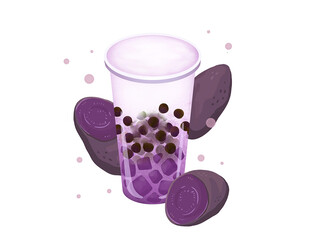 紫色珍珠奶茶插画