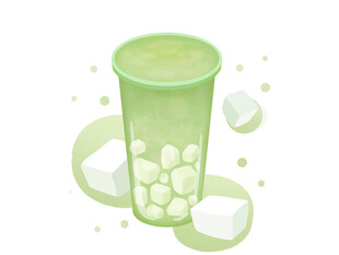 绿色冰饮插画 抹茶奶茶