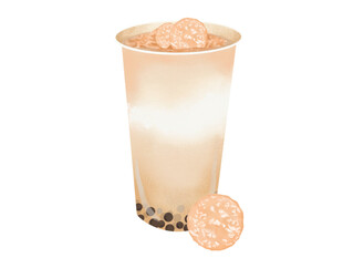 珍珠奶茶 杯旁点缀珍珠