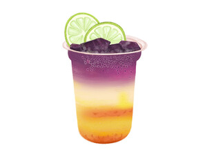 分层果汁饮品配青柠片