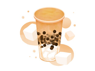 手绘珍珠奶茶插画