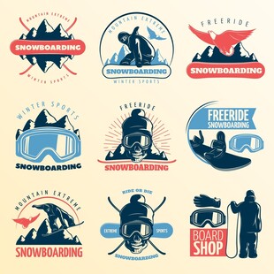 户外滑雪探险主题徽章设计