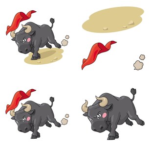 斗牛场景中的可爱公牛形象