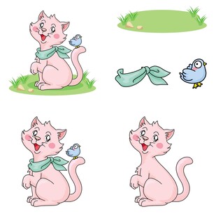 可爱猫咪与小鸟装饰图案