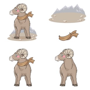 站立小羊的多角度插画