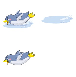 两只游泳的卡通企鹅