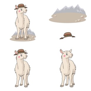 可爱羊驼插画及配饰展示