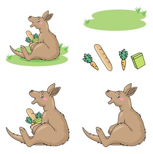 袋鼠与食物的可爱插画