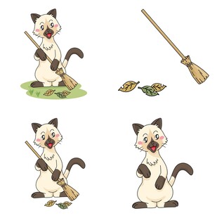 猫咪打扫场景插画