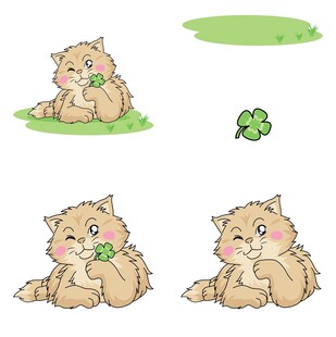 可爱猫咪与三叶草插画