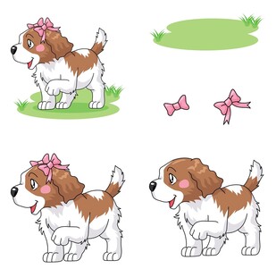 可爱小狗与蝴蝶结插画