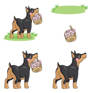 杜宾犬叼花篮插画