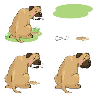 狗狗进食与玩耍姿态插画