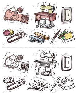 手绘缝纫工具与配件集合