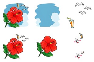 红花朵与音符装饰图案