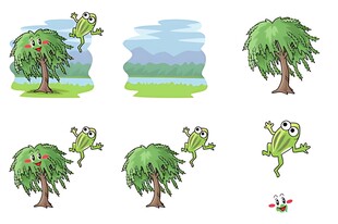 青蛙与树的趣味动态插画