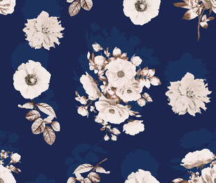 深蓝底白花精致花卉图案