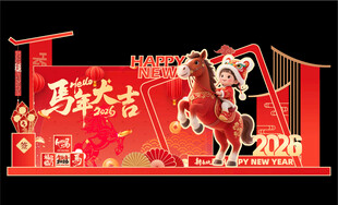 马年除夕春节新年美陈展板背景板