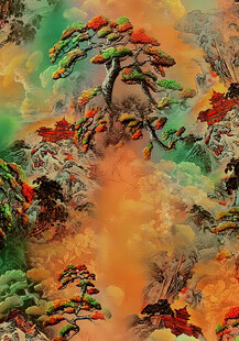 梦幻色彩的写意松树景观