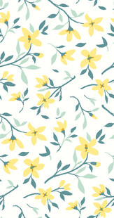 清新黄花绿叶花卉图案