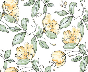 黄色花卉绿叶无缝图案