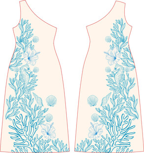 单肩花卉图案连衣裙设计图