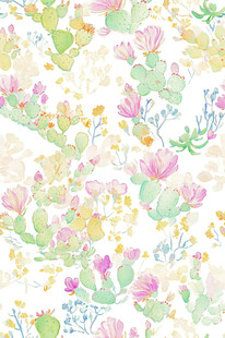 清新水彩风花卉仙人掌图案