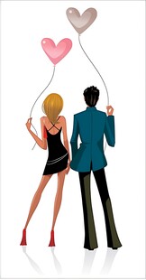 情侣手持爱心气球浪漫画面
