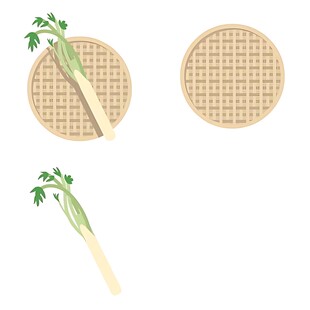 新鲜大葱与竹编盘展示