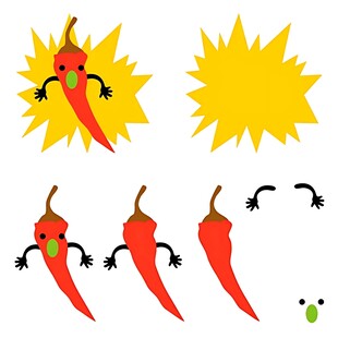 可爱拟人化辣椒与太阳图案