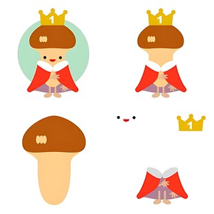 蘑菇小人与皇冠等元素