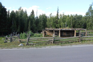 乡村路旁的简易木屋