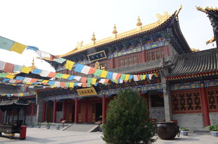 藏式风格古建筑 彩旗飘扬