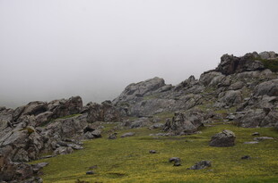 山间岩石与翠绿草地景观