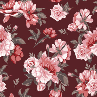 深红底粉色花卉图案
